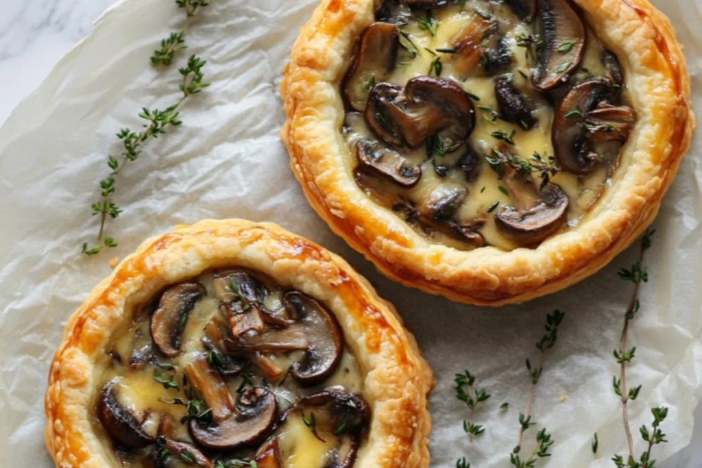 A close-up of the filling for the savory mushroom tarts.