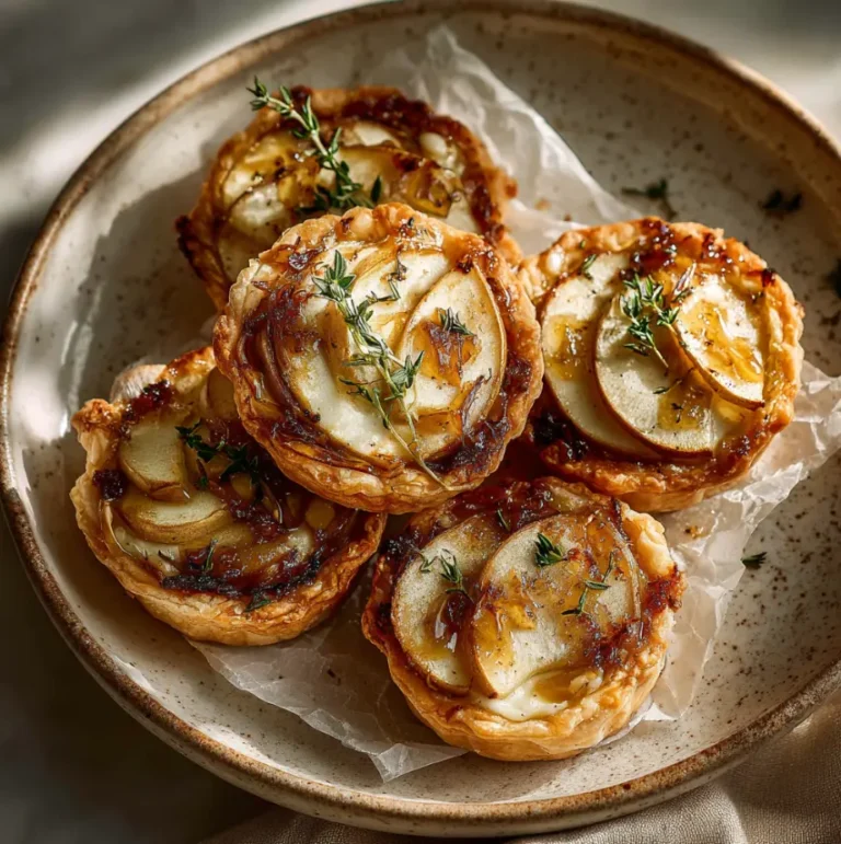 Golden Apple, Brie, and Honey Tart with melted cheese and a honey drizzle.