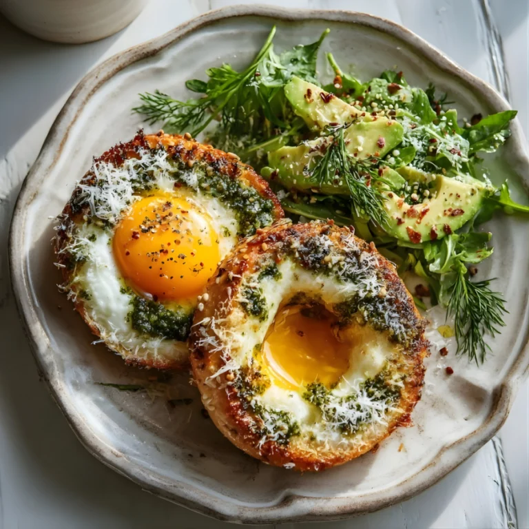 Crispy Parmesan and Pesto Egg in a Bagel