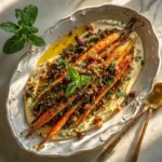 Deliciously Easy Roasted Carrot and Lentil Salad with hummus.