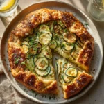 Freshly baked Zucchini Ricotta Galette with golden crust and layered zucchini.