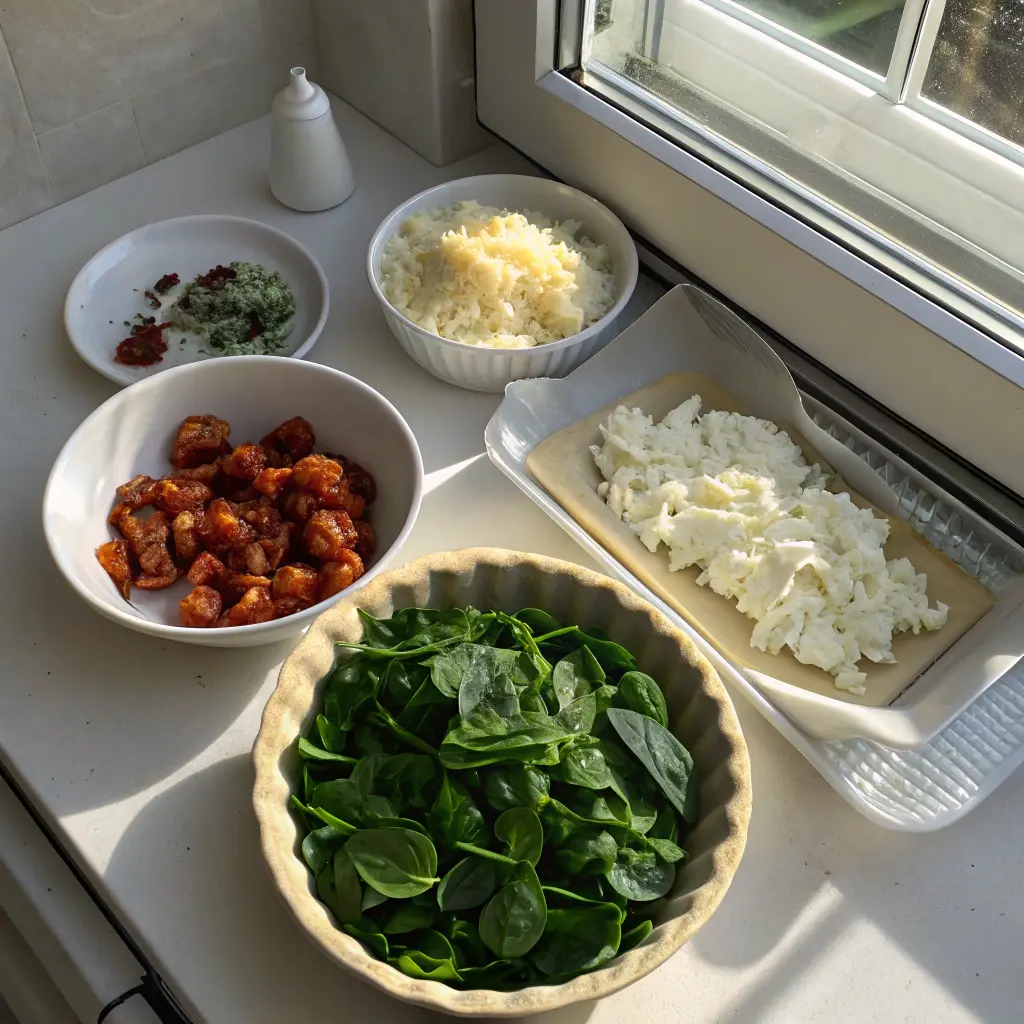 ingredients Cheesy Spinach and Filo Pie.
