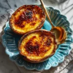 Delicious Sweet Potato Crème Brûlée in a potato shell with a caramelized sugar crust.