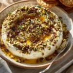 0Delicious Boursin Appetizer with Pistachios and Hot Honey.