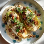 Delicious Caramelized Cabbage with creamy cashew balsamic sauce and date-walnut topping.