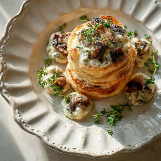 Golden Puff Towers with Truffle and Mushrooms