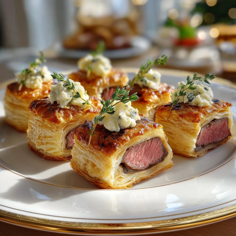 Incredible Mini Beef Wellington Bites with flaky pastry and Gorgonzola sauce.