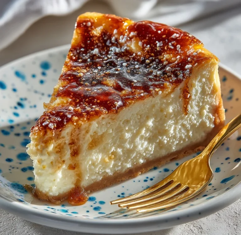 Delicious Banana Cream Cheese Cheesecake with caramelized sugar crust.