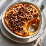 Delicious Vegan Sweet Potato Casserole with Maple Pecan Topping.