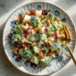 Delicious Broccoli Cashew Salad with apples, pears, and creamy dressing.