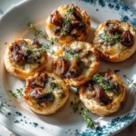 Delicious Caramelized Mushroom Tartlets with Gruyère and fresh thyme.