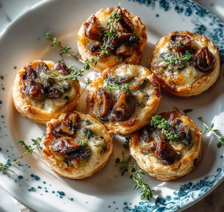 Delicious Caramelized Mushroom Tartlets with Gruyère and fresh thyme.