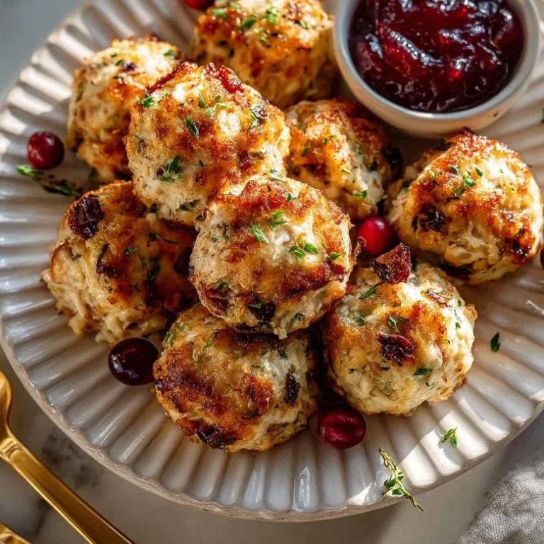 Delicious Cranberry Turkey Stuffing Balls with a crispy exterior.