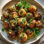 Delicious Garlic Mushrooms sautéed in butter with fresh parsley.