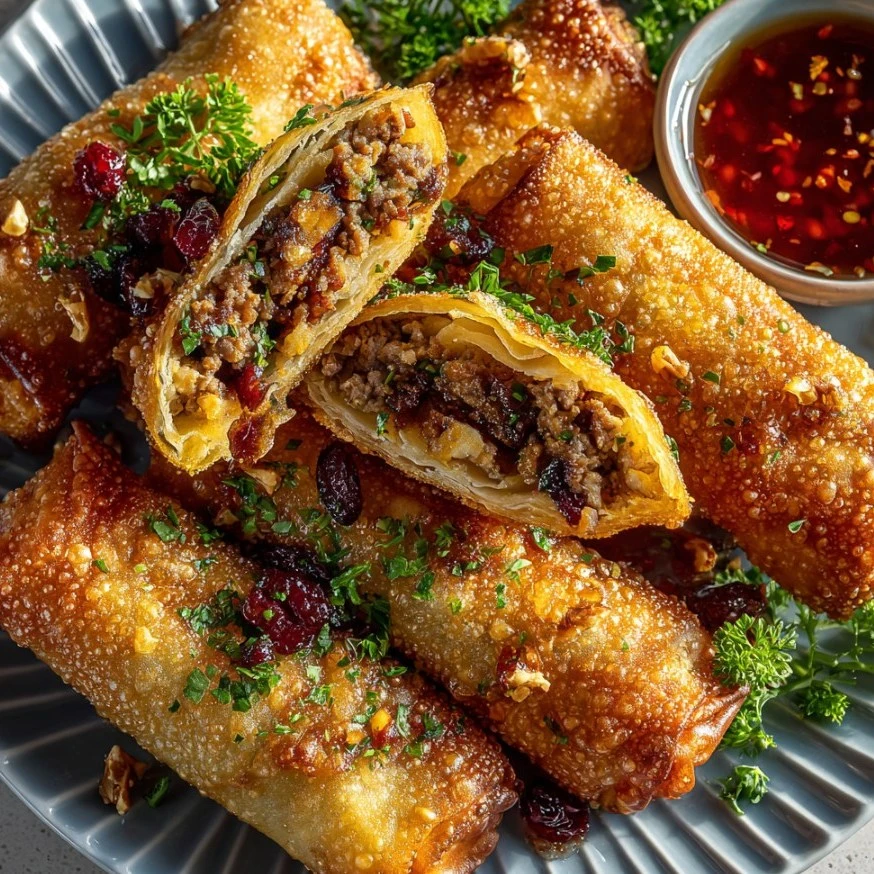 Ginger Cranberry Walnut Crispy Beef Rolls.