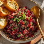 Delicious Gingery Cranberry Salsa with pistachios and herbs.