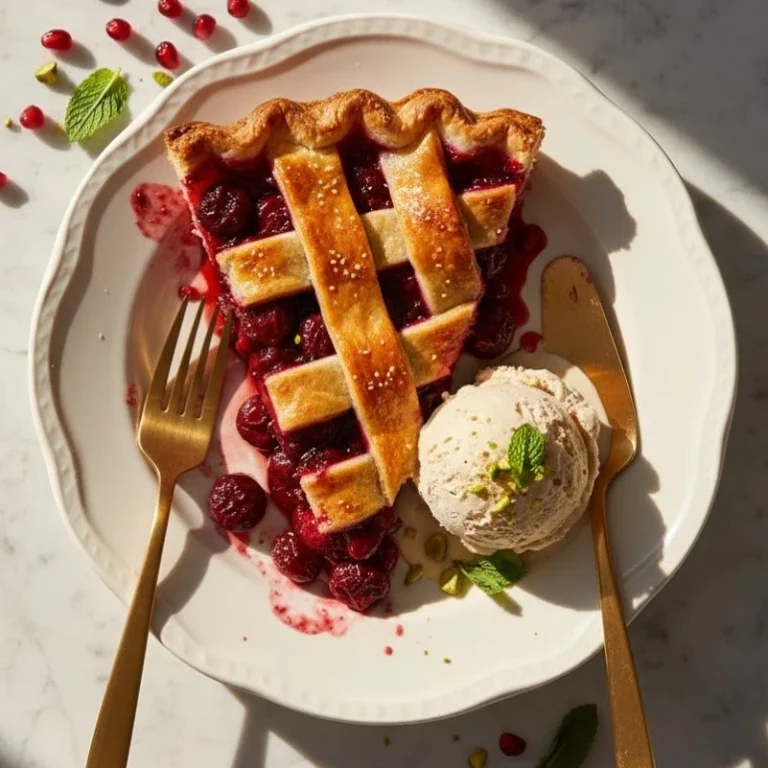 Delicious Mahlab, Sumac and Date Molasses Cherry Pie with a flaky crust.