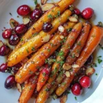 Delicious Roasted Carrots with Cranberries, Maple and Harissa glaze.