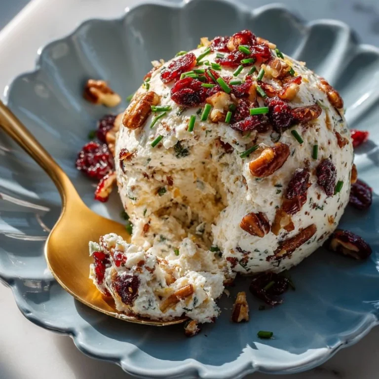 Delicious Vegan Cranberry Pecan Cheese Ball on a serving board with crackers.