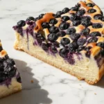Delicious Lemon Blueberry Basque Cheesecake with a burnt top and creamy center.