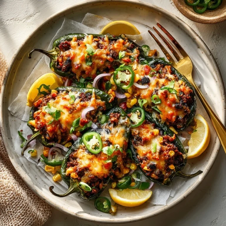 Delicious Taco Stuffed Poblano Peppers with melted cheese and cilantro.