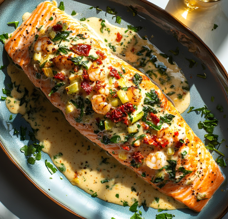 Cheesy Shrimp Stuffed Salmon