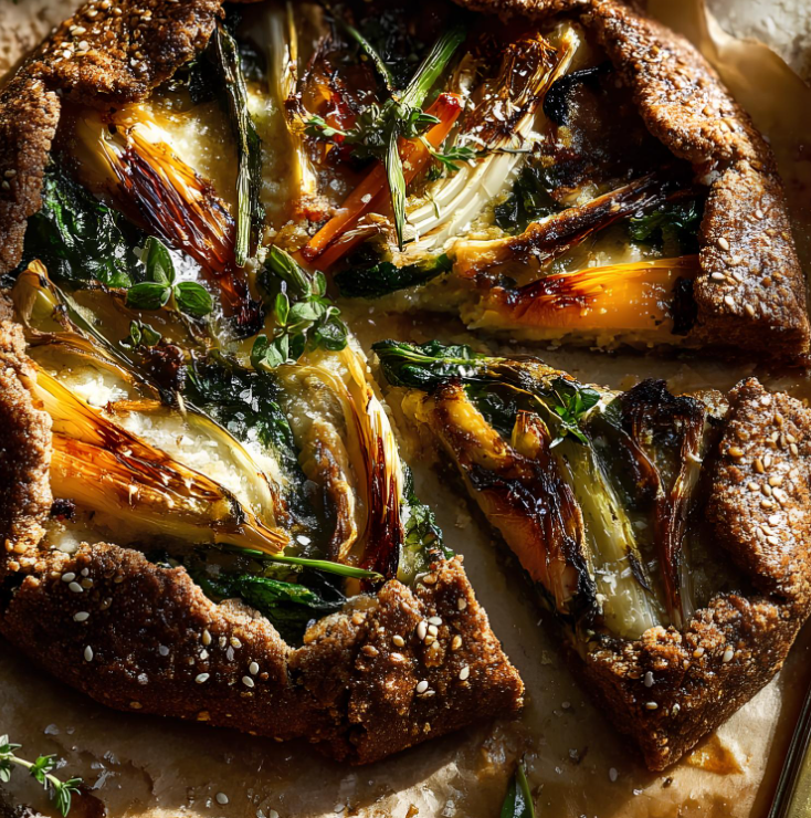 Delicious Buckwheat Vegetable Crostata with cheddar, fennel, and honey.