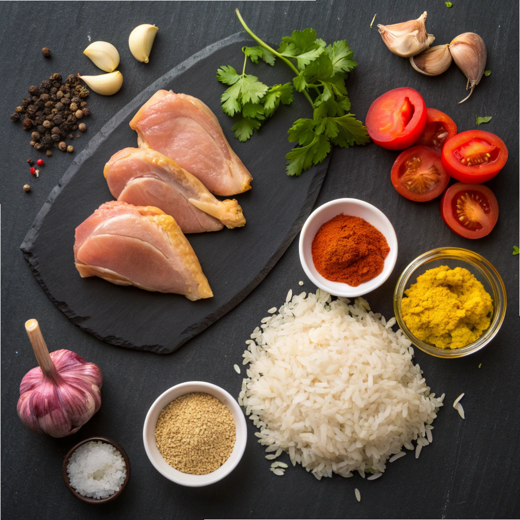 Fresh ingredients for Tandoori Chicken Over Rice.
