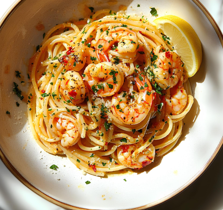 Garlic Prawn Pasta.