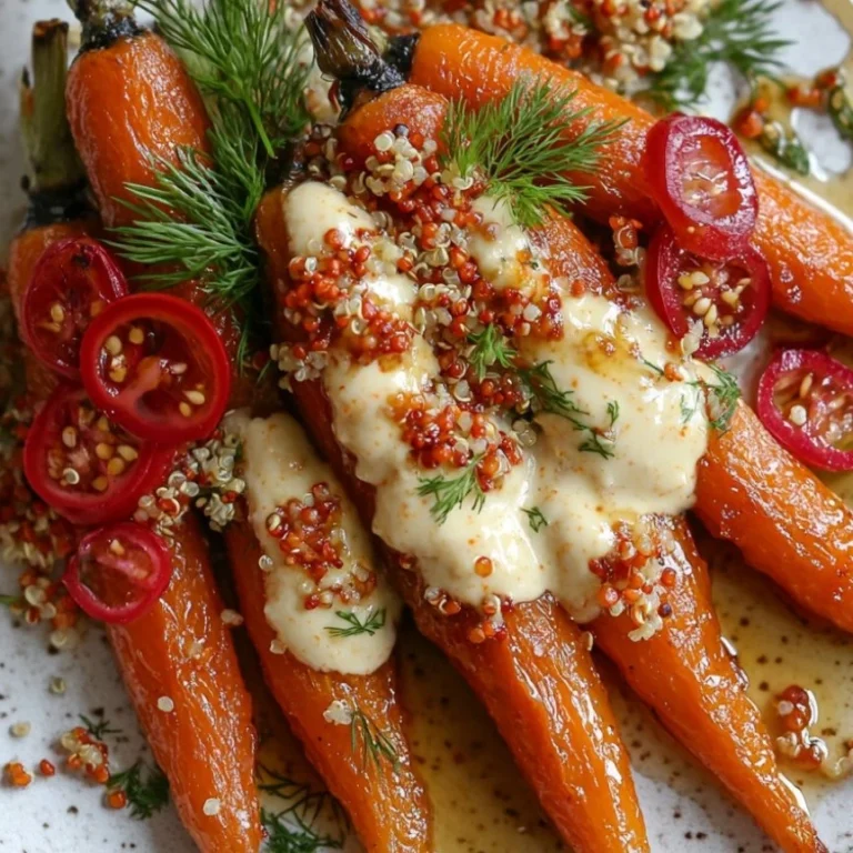 Delicious Sticky Roasted Carrots served over tahini yoghurt with crispy quinoa.