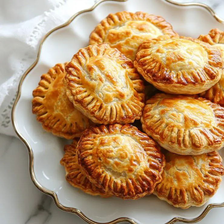 A platter of golden Aussie Party Pies with tomato sauce.