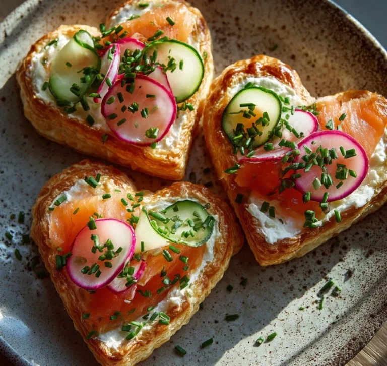 A platter of Puff Pastry Lox Hearts with smoked salmon.