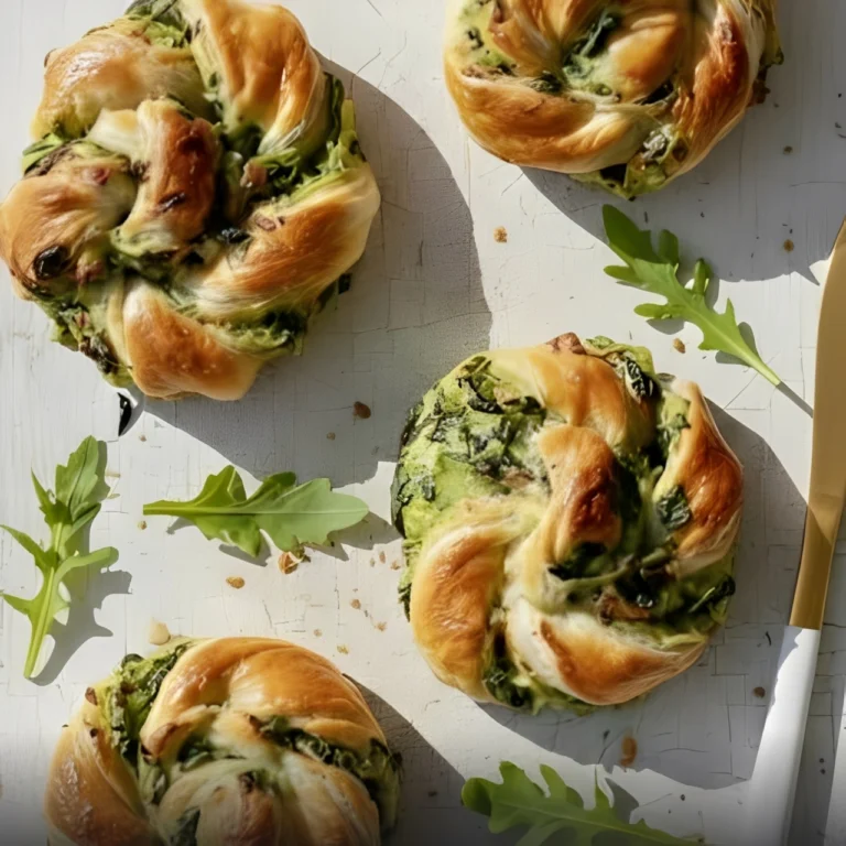 A platter of golden-brown Spinach Artichoke Swirls.