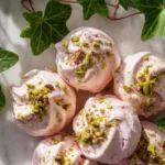 A platter of pink Rosewater Pistachio Meringues.