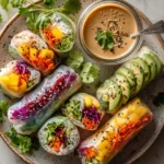 A platter of translucent Fresh Spring Rolls with mango and tofu.