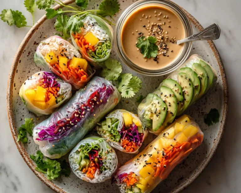 A platter of translucent Fresh Spring Rolls with mango and tofu.