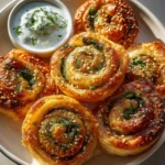 A platter of golden Rice Paper Spanakopita spirals with lemon.
