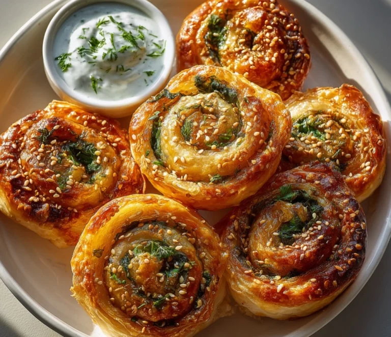 A platter of golden Rice Paper Spanakopita spirals with lemon.