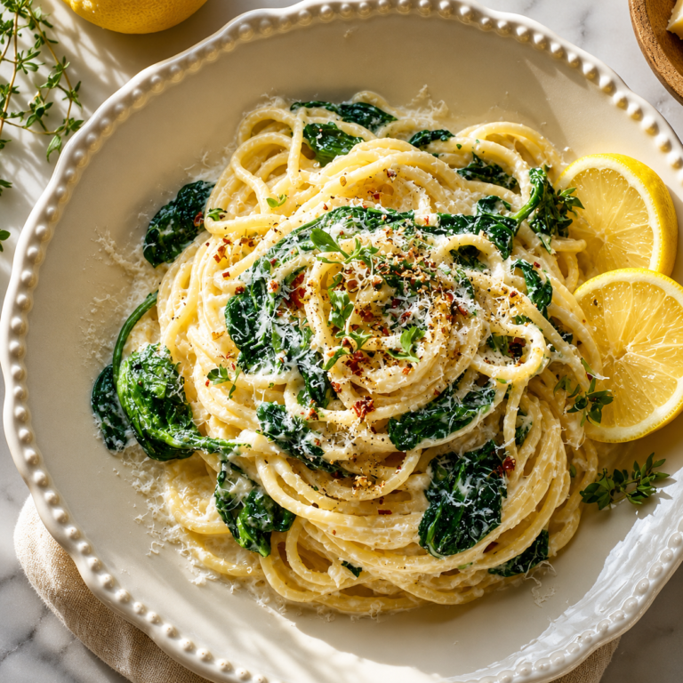 Zesty Lemon Ricotta and Spinach Spaghetti